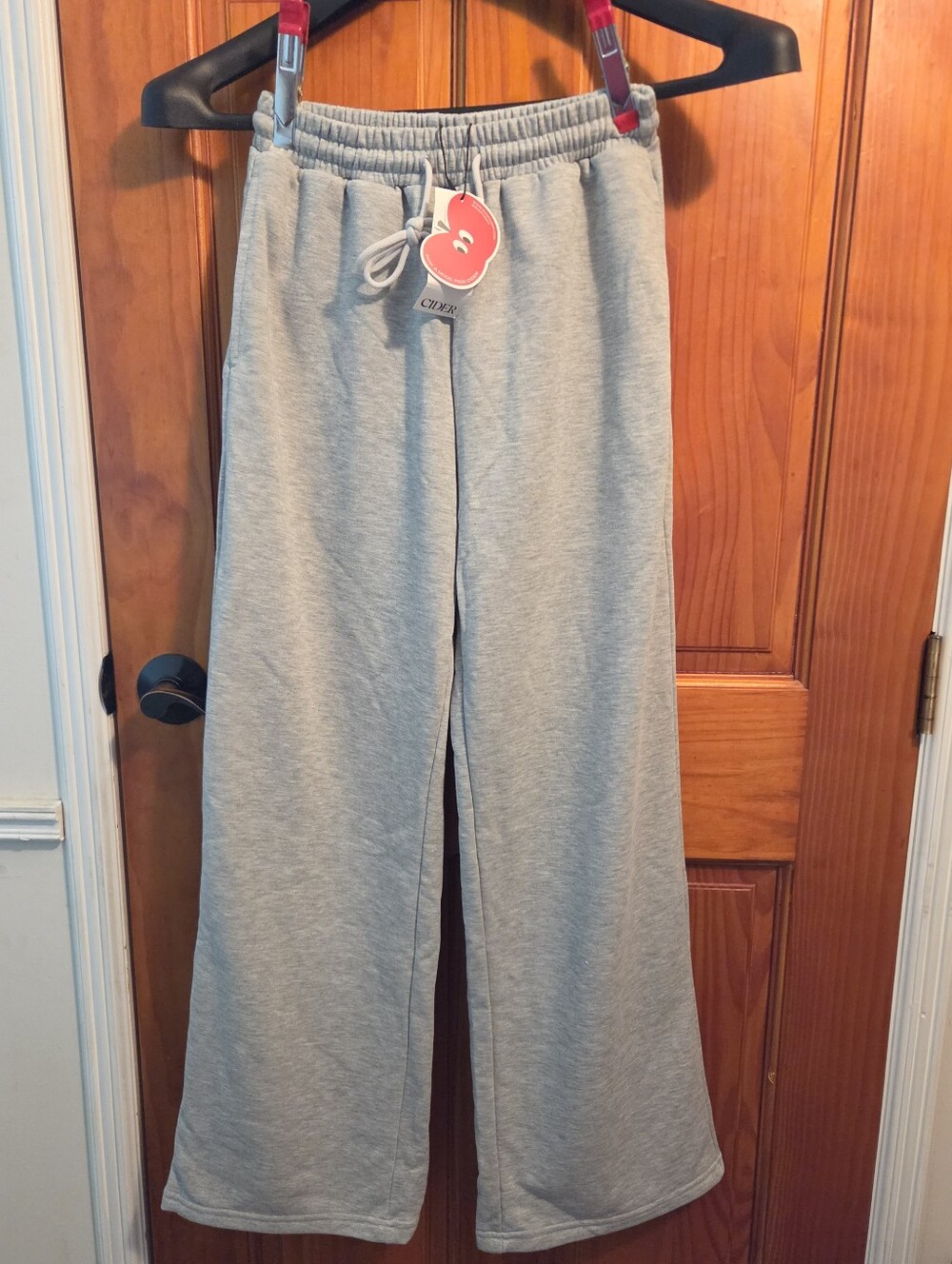 Cider Gray sweatpants high-waisted,wide-leg design adjustable drawstring XS - Picture 1 of 8